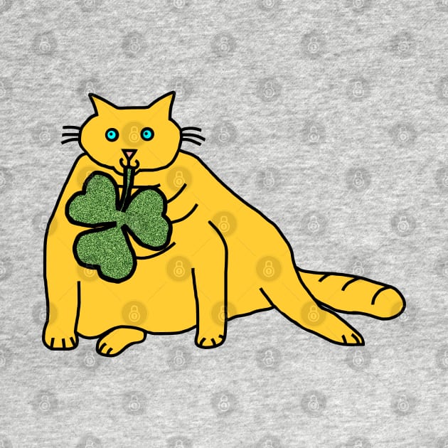 Fat Cat Holding Shamrock for St Patricks Day by ellenhenryart